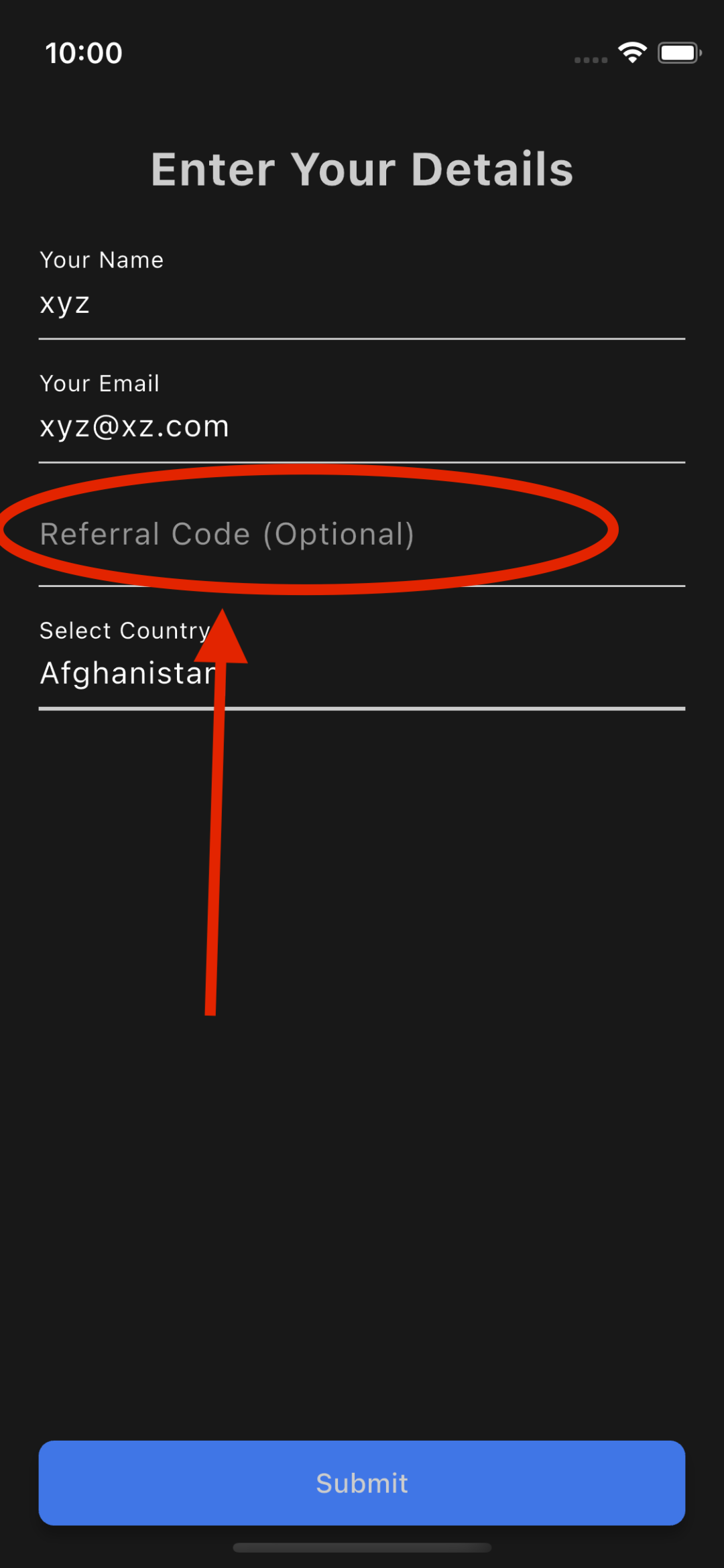 Sign Up Screenshot