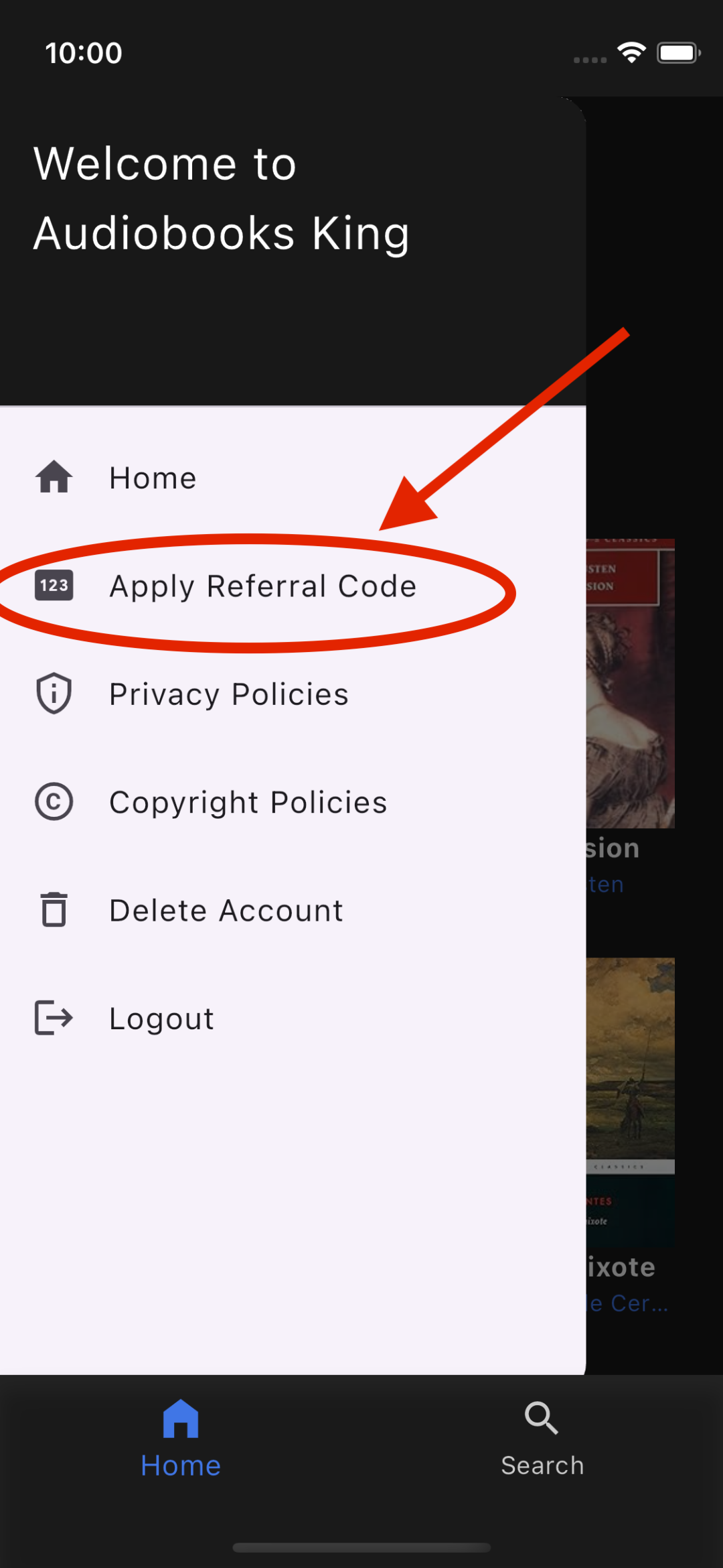 In App Menu Screenshot